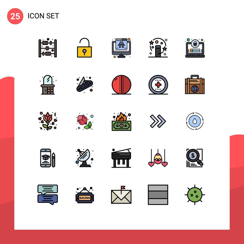 25 Universal Filled line Flat Colors Set for Web and Mobile Applications profile account cyber transformation magic wand Editable Vector Design Elements