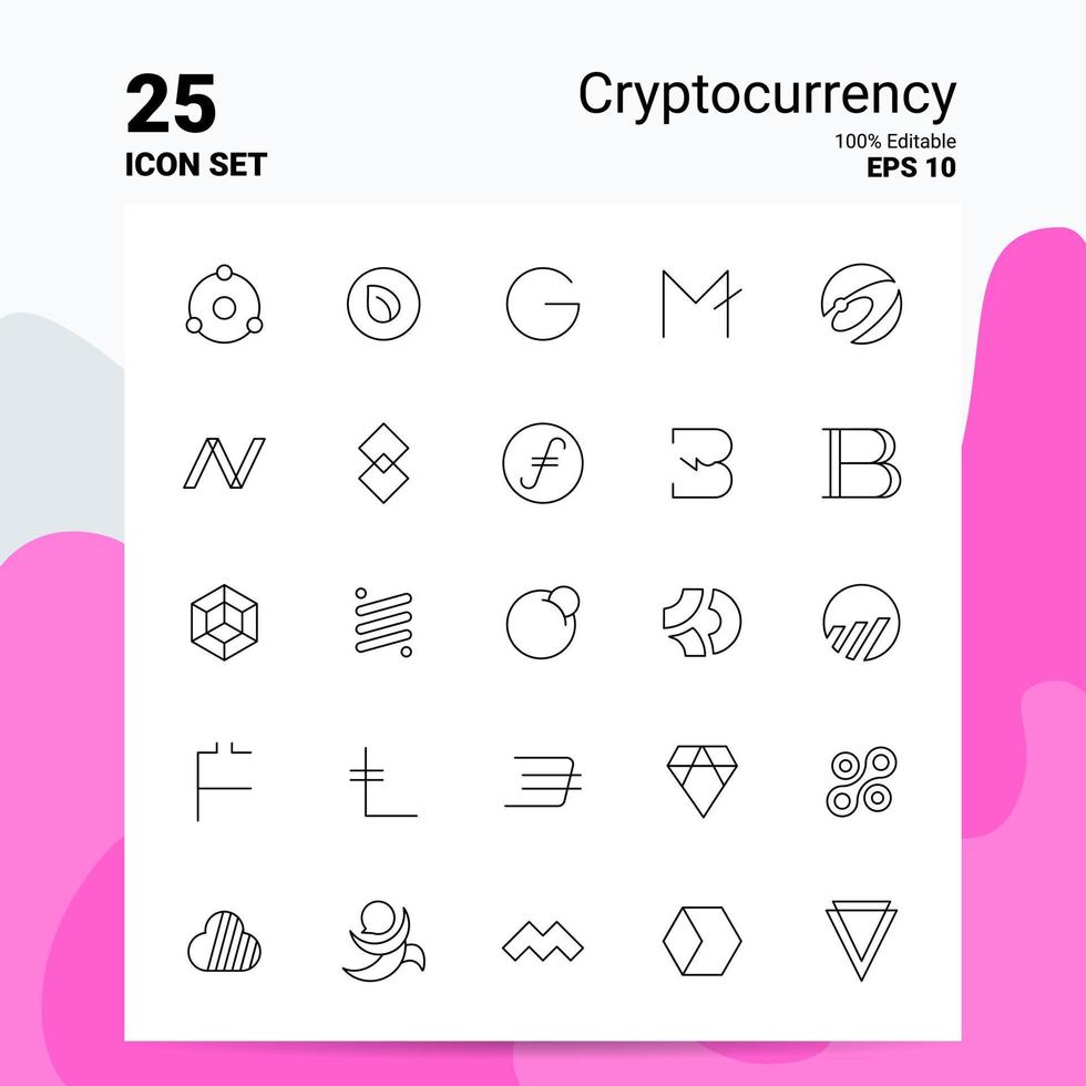 25 Cryptocurrency Icon Set 100 Editable EPS 10 Files Business Logo Concept Ideas Line icon design vector