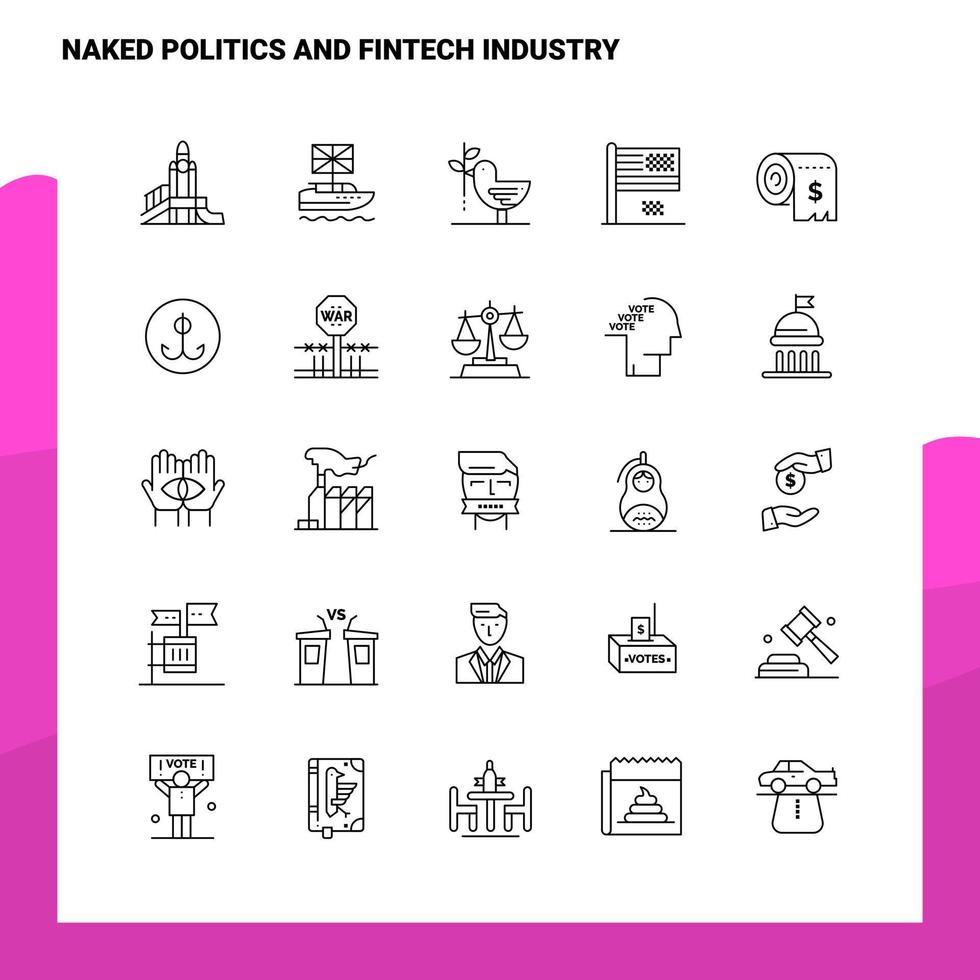 Set of Naked Politics And Fintech Industry Line Icon set 25 Icons Vector Minimalism Style Design Black Icons Set Linear pictogram pack