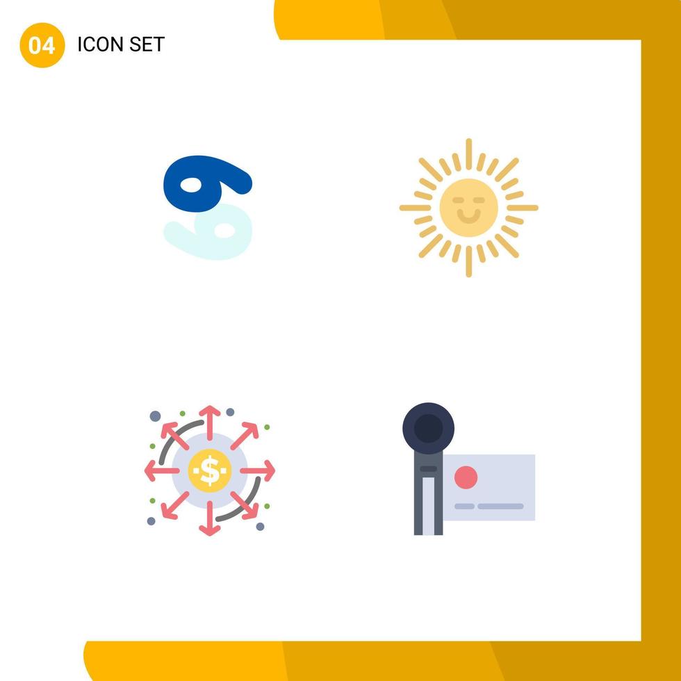 Set of 4 Modern UI Icons Symbols Signs for astrology finance greece sun payments Editable Vector Design Elements