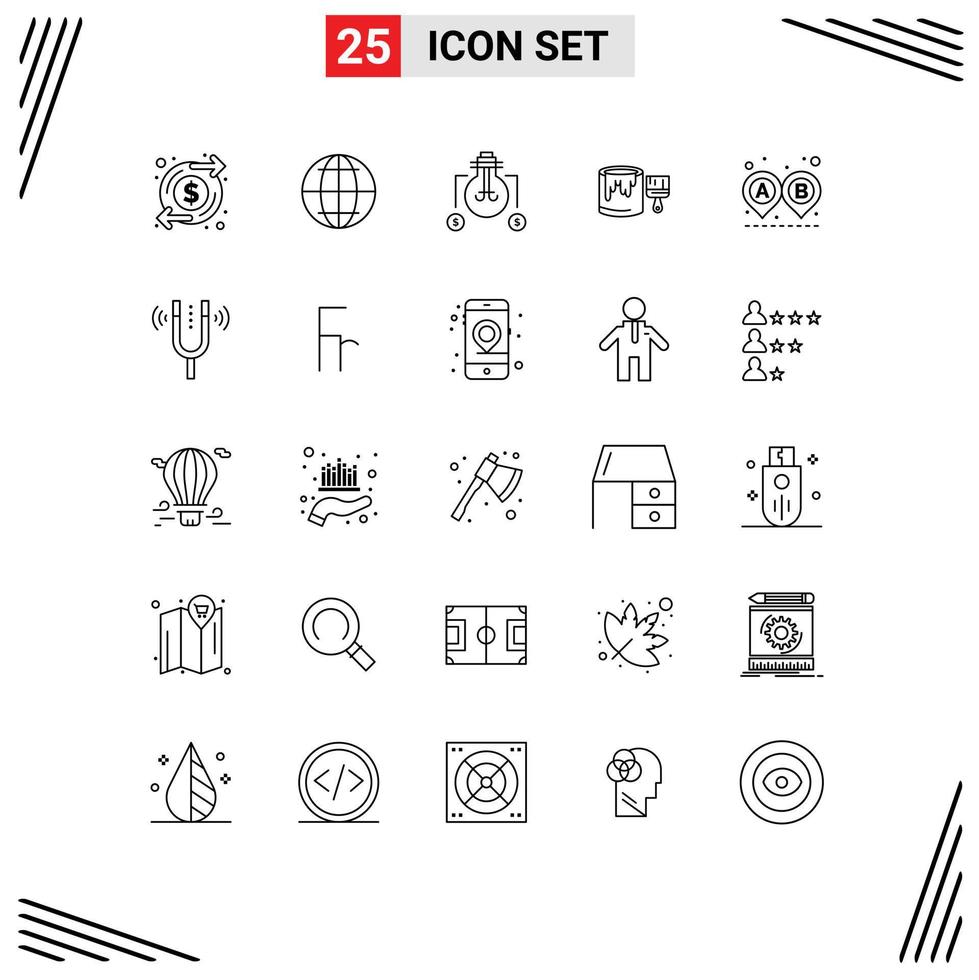 Line Pack of 25 Universal Symbols of route destination idea painting bucket Editable Vector Design Elements