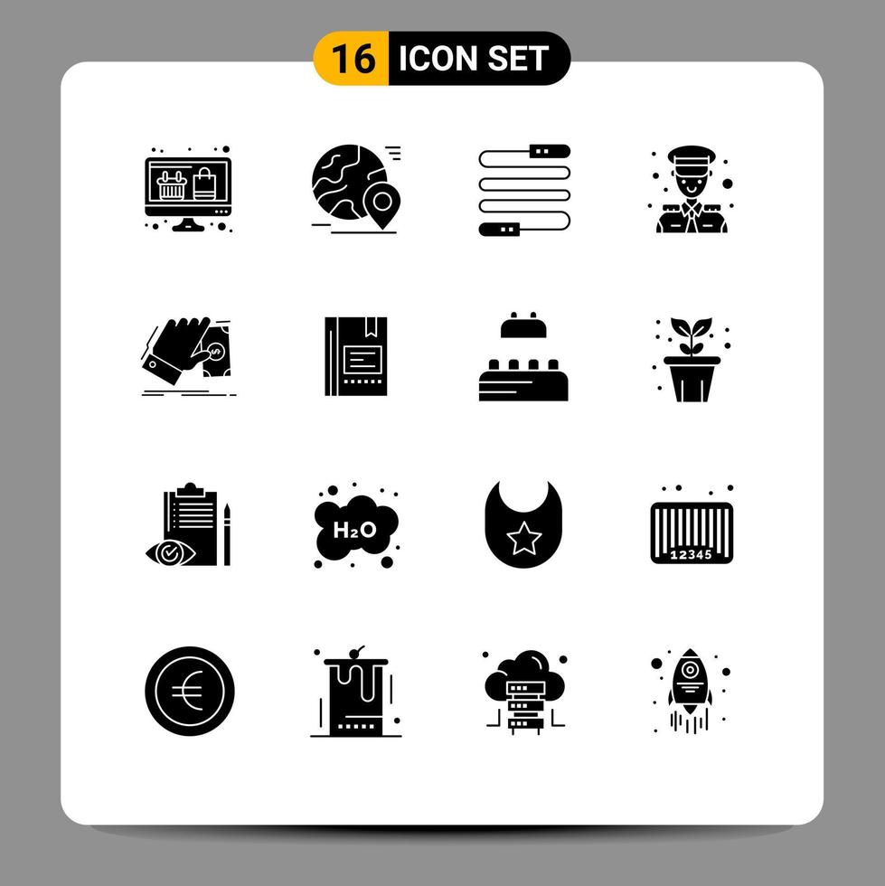 Universal Icon Symbols Group of 16 Modern Solid Glyphs of business captain tour avatar sports Editable Vector Design Elements