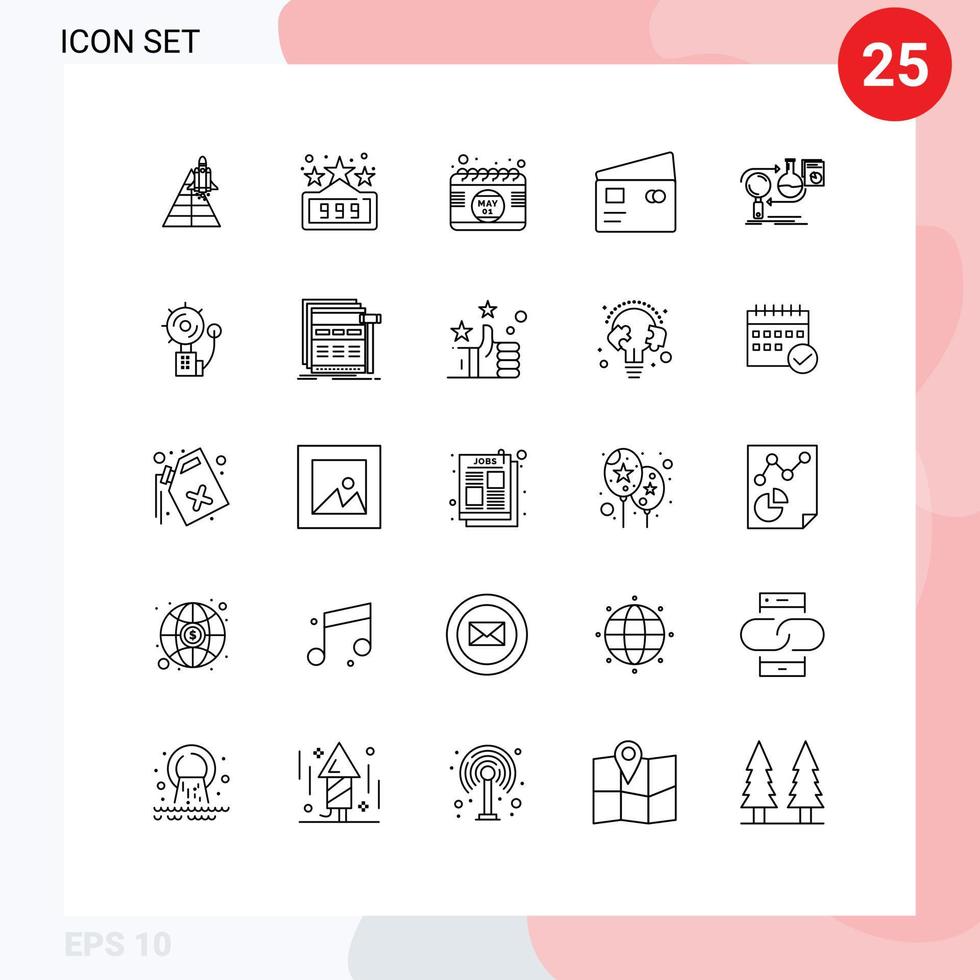 User Interface Pack of 25 Basic Lines of analysis pay calendar global credit Editable Vector Design Elements