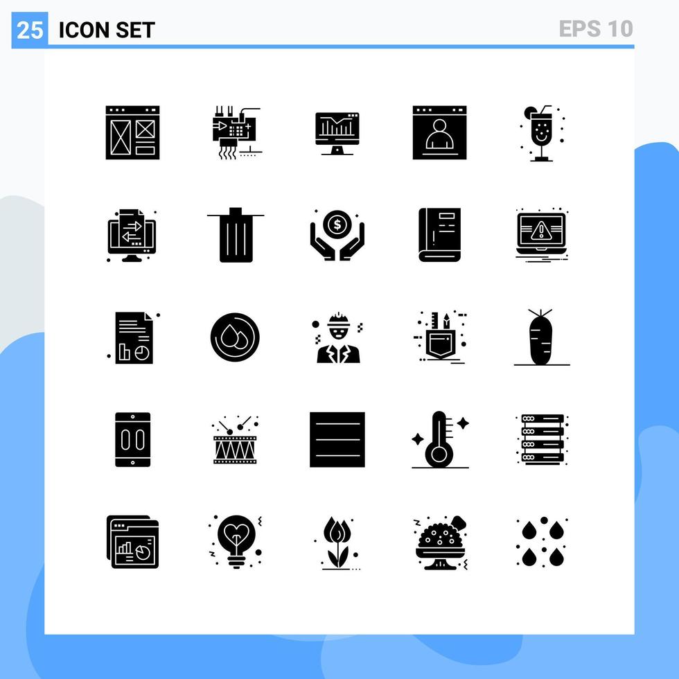 25 glifos sólidos vectoriales temáticos y símbolos editables de gráficos de navegador de ingeniería de interfaz de página elementos de diseño vectorial editables vector
