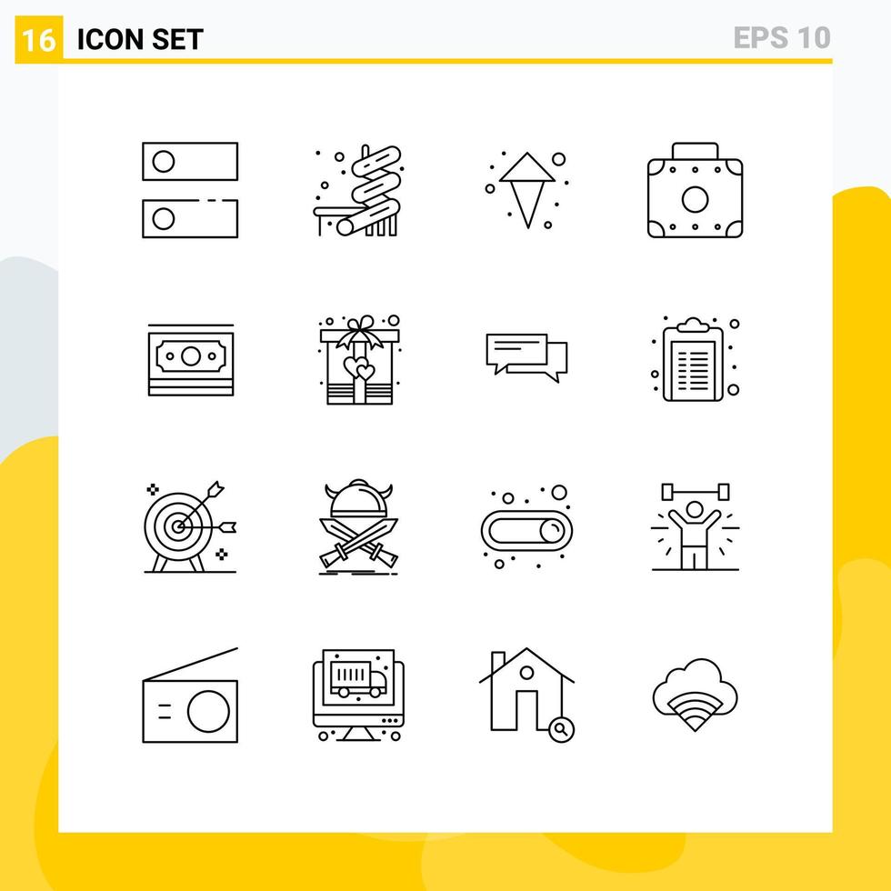 Pack of 16 creative Outlines of box money arrows dollar suitcase Editable Vector Design Elements