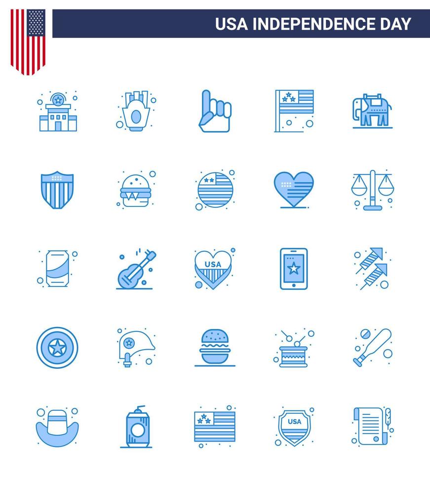 Set of 25 USA Day Icons American Symbols Independence Day Signs for american usa foam hand flag day Editable USA Day Vector Design Elements