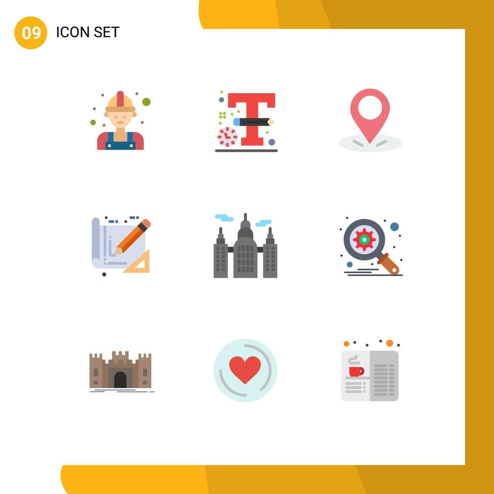 Set of 9 Modern UI Icons Symbols Signs for house building gps construction architecture Editable Vector Design Elements