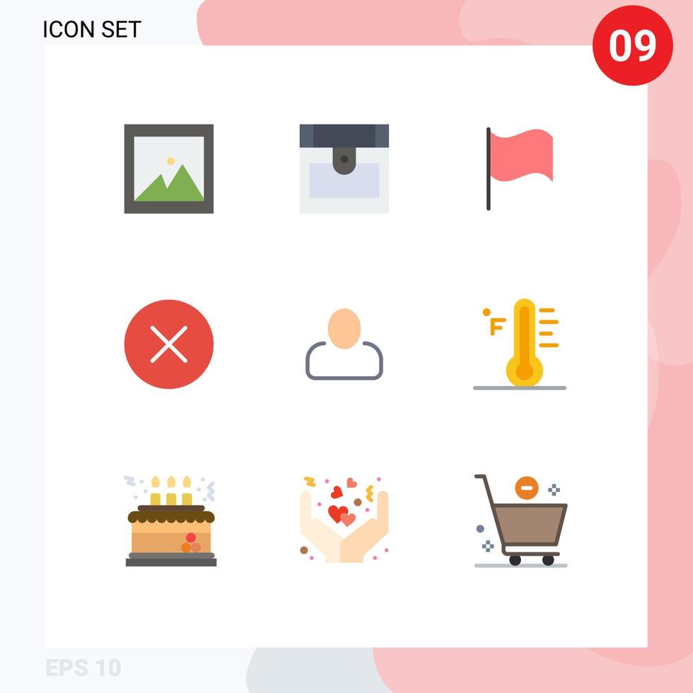 grupo de 9 signos y símbolos de colores planos para elementos de diseño de vector editables multimedia hombre ui de usuario ligero