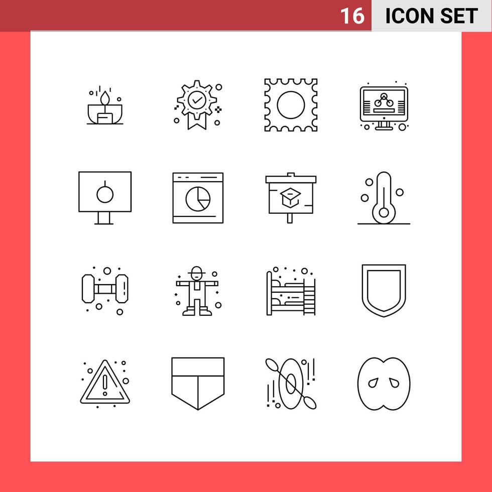 Modern Set of 16 Outlines and symbols such as password lock medal screen management Editable Vector Design Elements