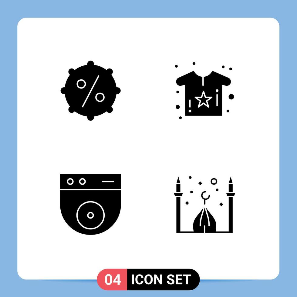 conjunto de 4 iconos de interfaz de usuario modernos signos de símbolos para descuento seguridad camisa de bebé masjid elementos de diseño vectorial editables vector