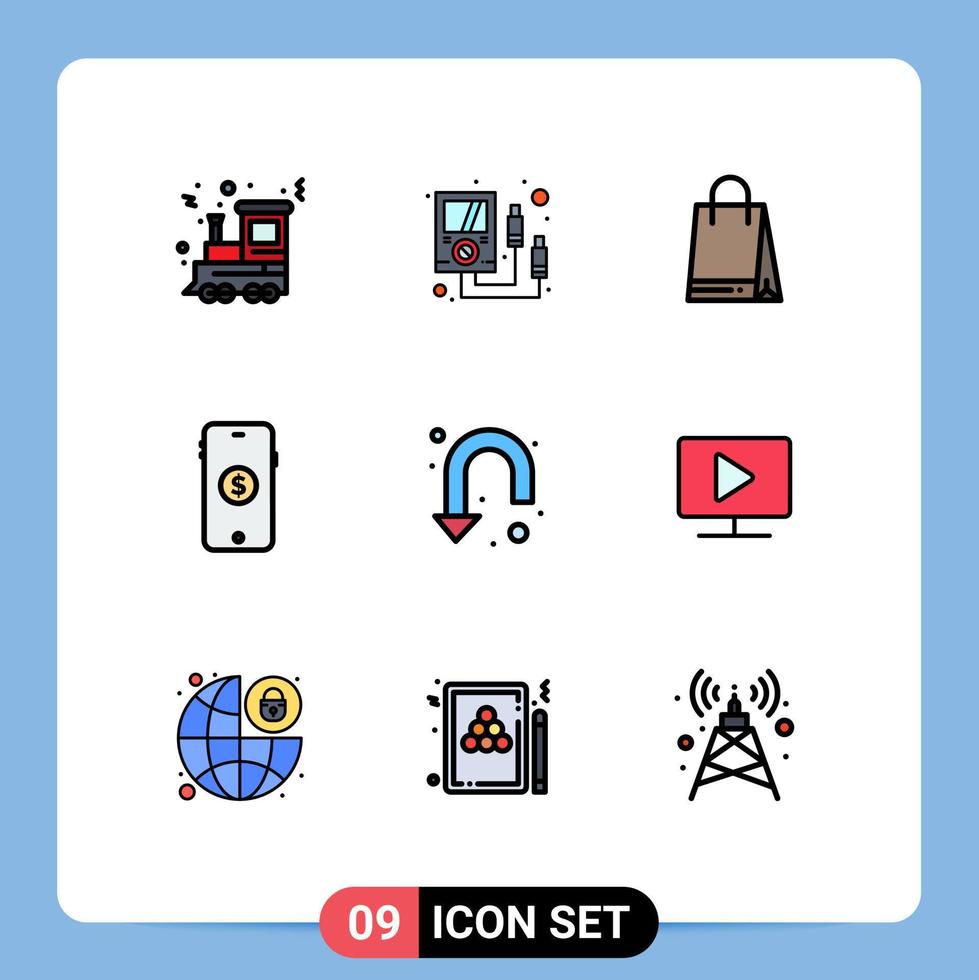 9 Creative Icons Modern Signs and Symbols of u turn arrow bag online market Editable Vector Design Elements