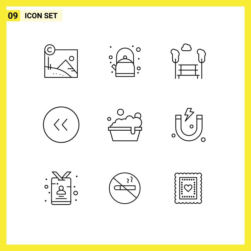 Group of 9 Outlines Signs and Symbols for washing bowl bench left back Editable Vector Design Elements