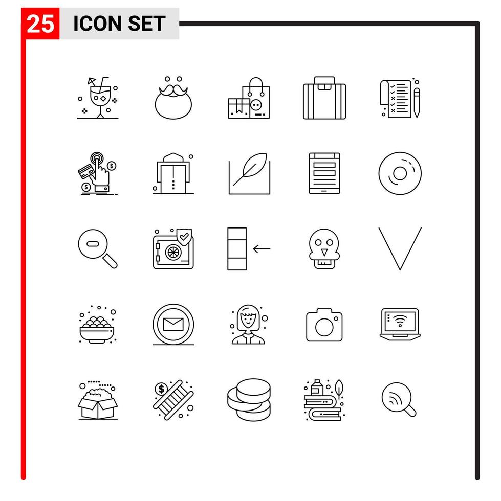 grupo de 25 líneas de signos y símbolos para maleta maletín producto de santa valentín elementos de diseño vectorial editables vector