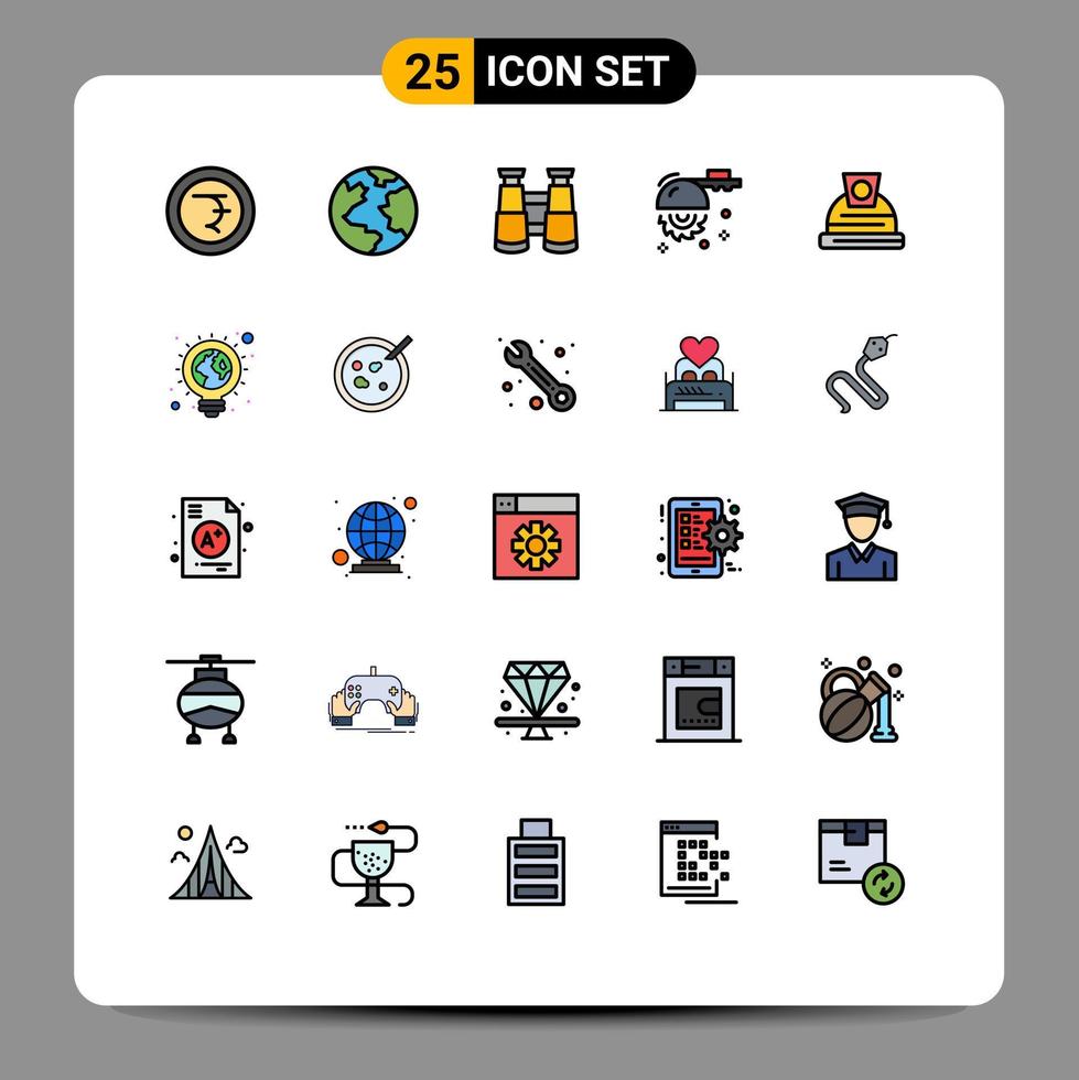 25 User Interface Filled line Flat Color Pack of modern Signs and Symbols of inspiration helmet watch construction saw Editable Vector Design Elements