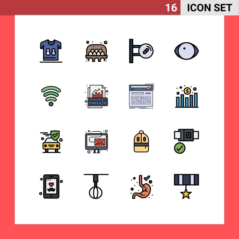 16 User Interface Flat Color Filled Line Pack of modern Signs and Symbols of wifi human food face medicine Editable Creative Vector Design Elements