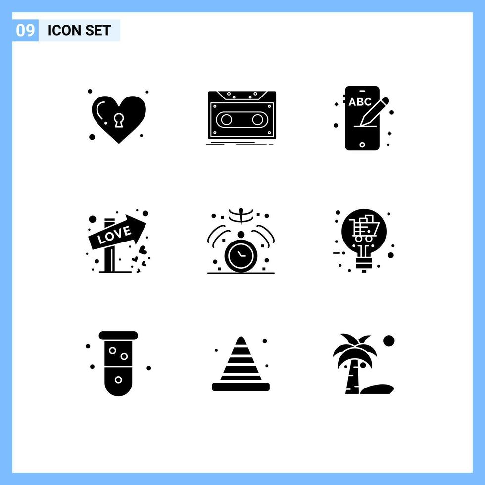 Mobile Interface Solid Glyph Set of 9 Pictograms of healthcare date record sign direction Editable Vector Design Elements
