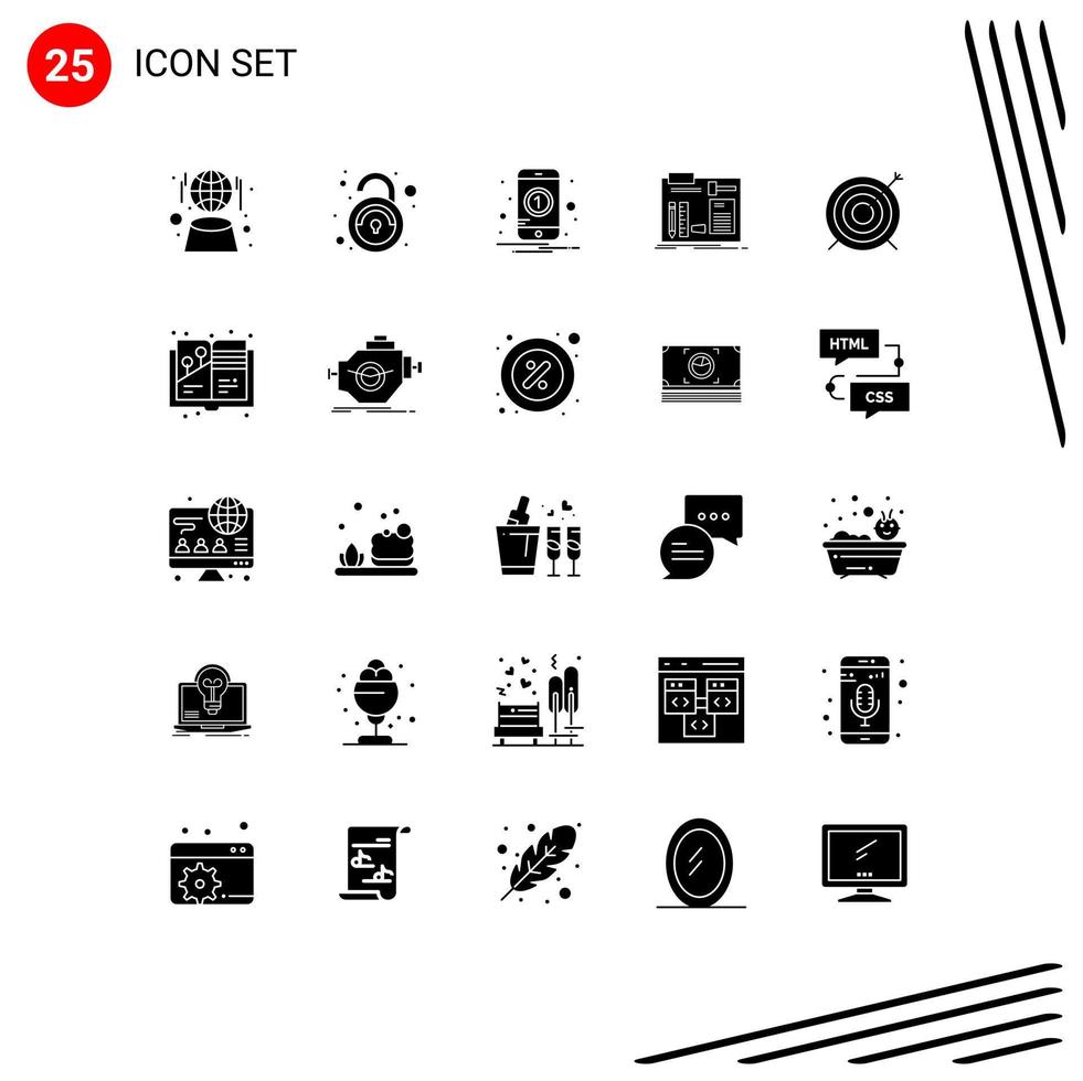 Set of 25 Modern UI Icons Symbols Signs for target engineer notification diy build Editable Vector Design Elements