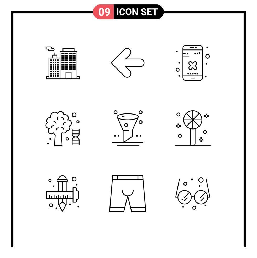 Set of 9 Modern UI Icons Symbols Signs for filter tree close science knowledge Editable Vector Design Elements