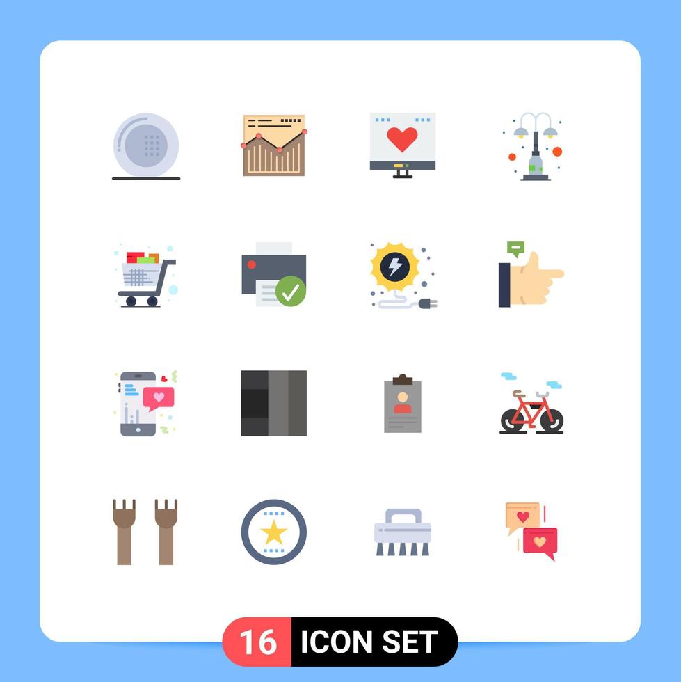 grupo universal de símbolos de icono de 16 colores planos modernos de elementos de informe de luz de parque amor paquete editable de elementos creativos de diseño de vectores