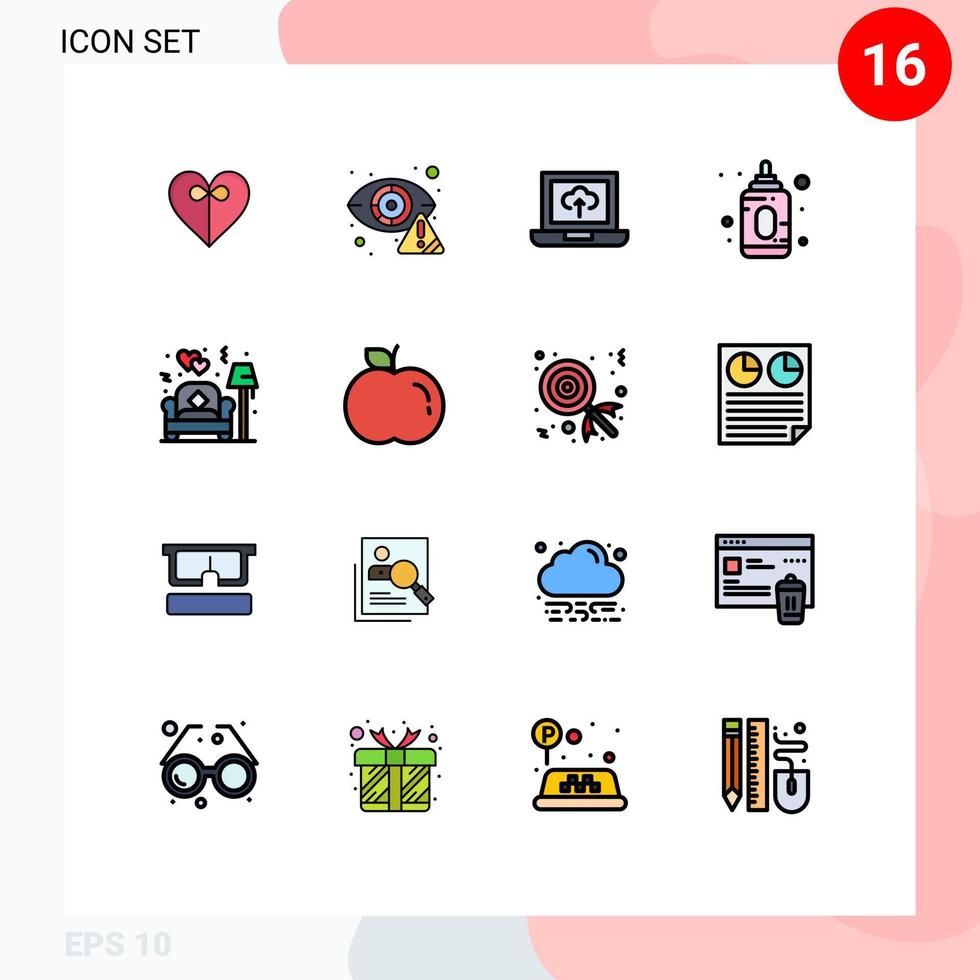 16 iconos creativos signos y símbolos modernos de lámpara de amor portátil sofá niño elementos de diseño de vectores creativos editables