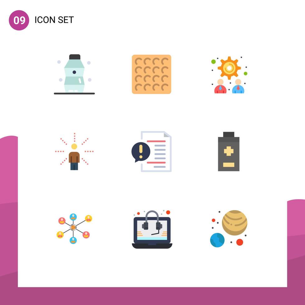 Pictogram Set of 9 Simple Flat Colors of document communication strategy sense human Editable Vector Design Elements