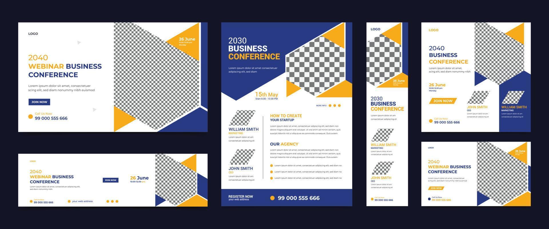 Webinar conference social media post banner design. Usable for web banner, conference cover, conference flyer and online webinar conference invitation banner design template. vector