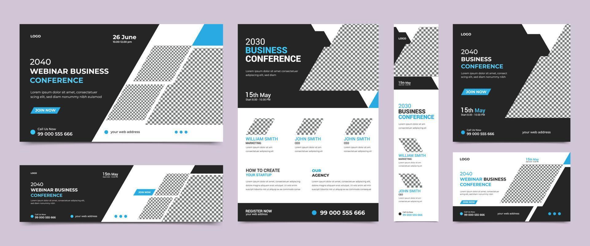 Online business webinar conference invitation banner design template. Usable for corporate web banner, square banner, cover and conference flyer. vector