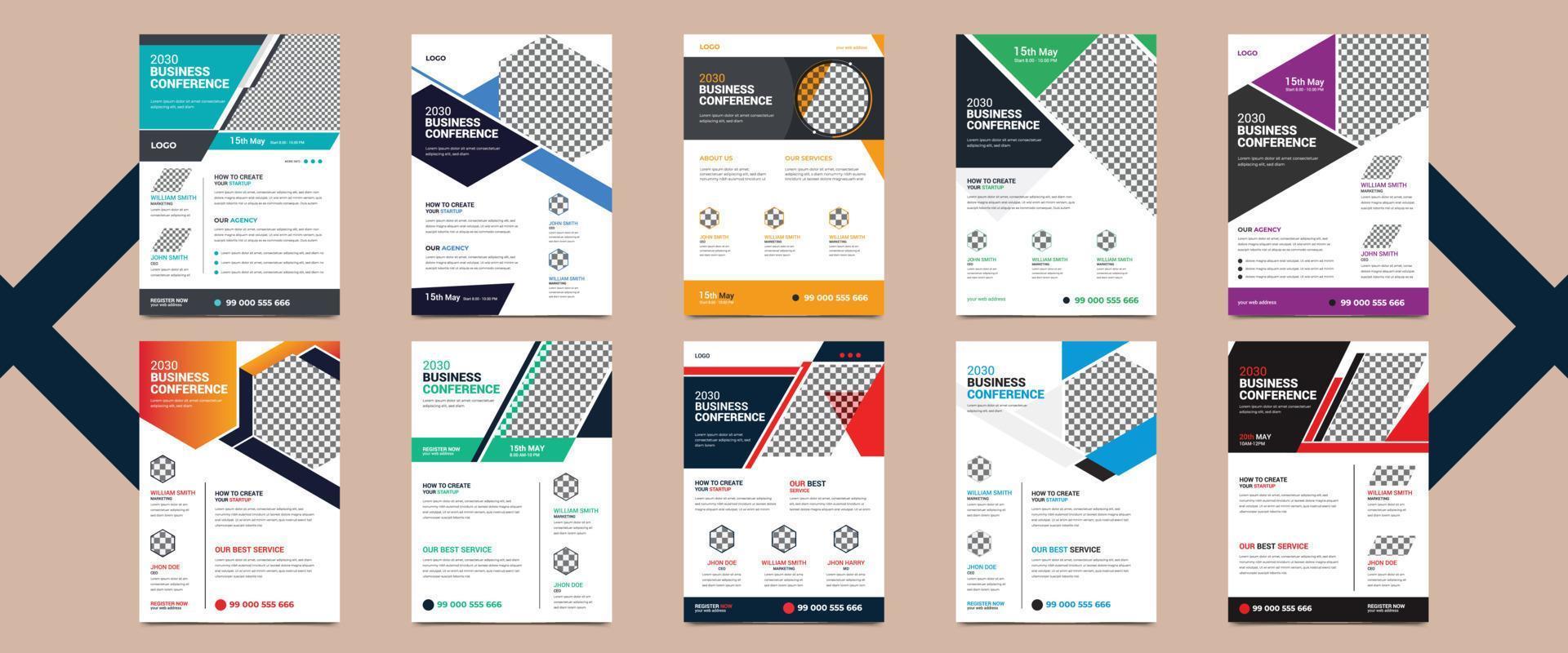 Creative and corporate business conference flyer template design bundle in A4 size. vector