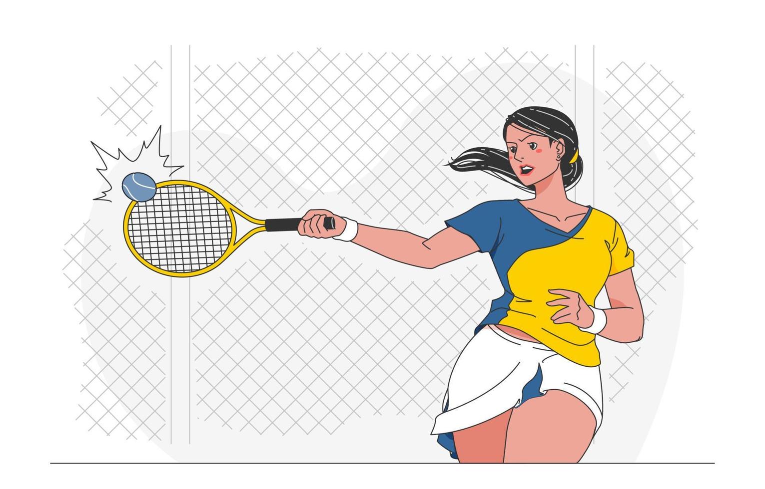 Female Tennis Athlete Hit the ball with Full Power vector