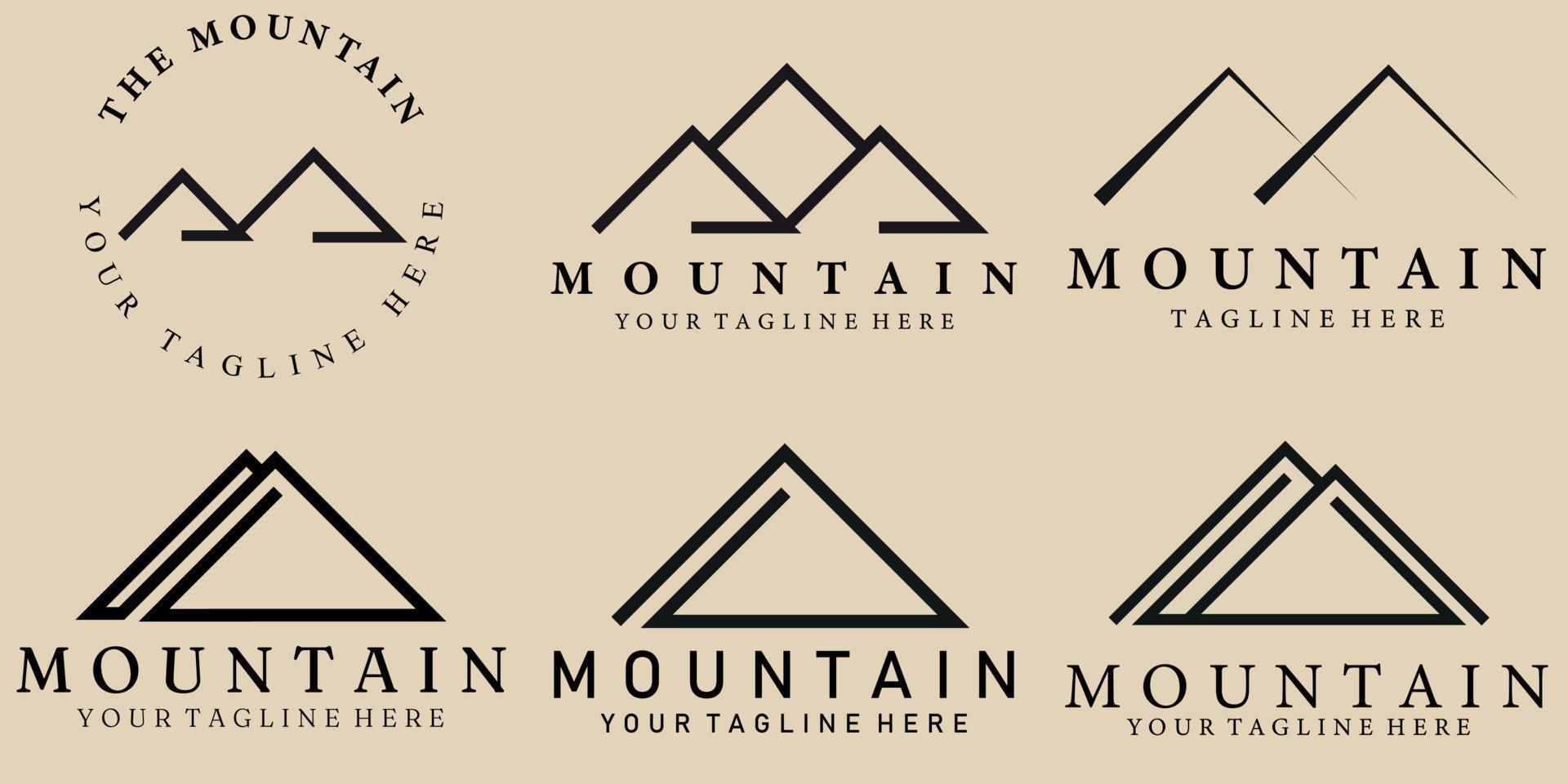 conjunto paquete mínimo línea arte montaña icono creativo diseño vector