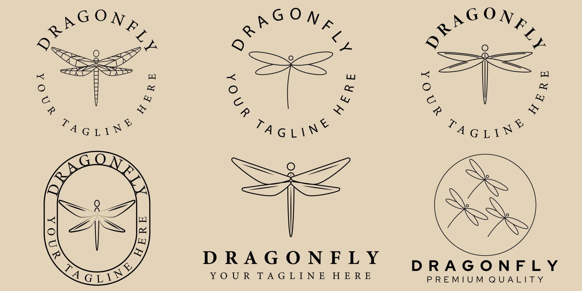 conjunto de diseño creativo de icono de libélula de arte de línea mínima vector