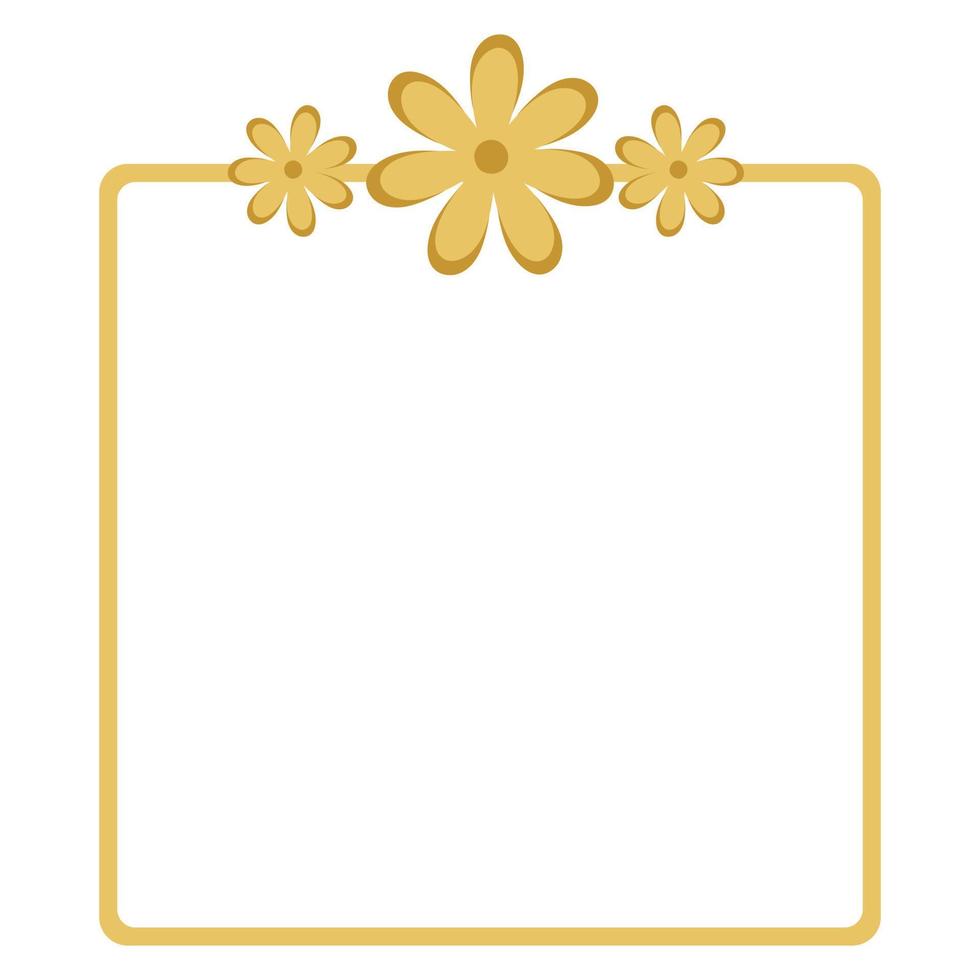 Yellow frame with flowers. Vector retro frame with flowers. Cute frame with flowers.