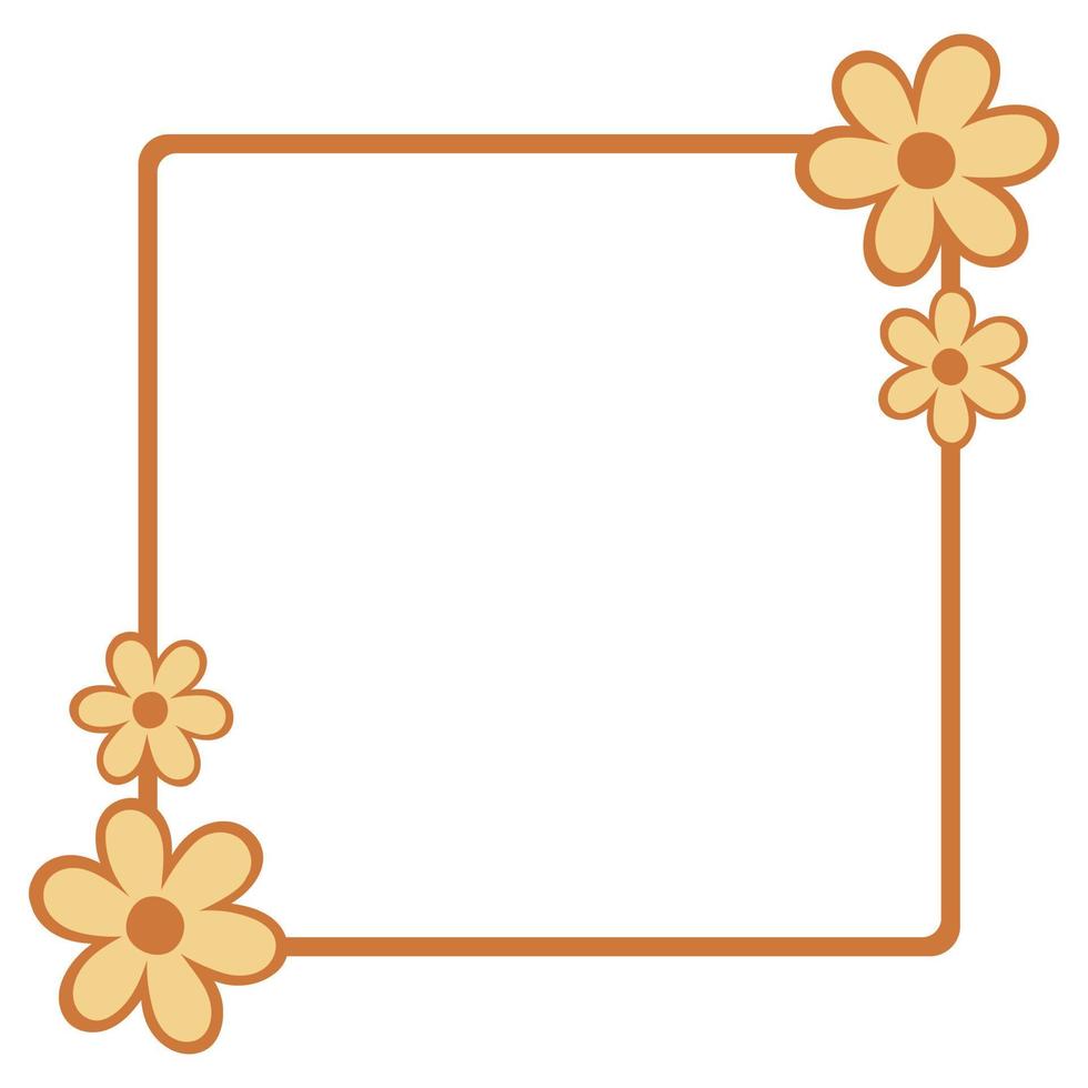 Yellow frame with flowers. Vector retro frame with flowers. Cute frame with flowers.