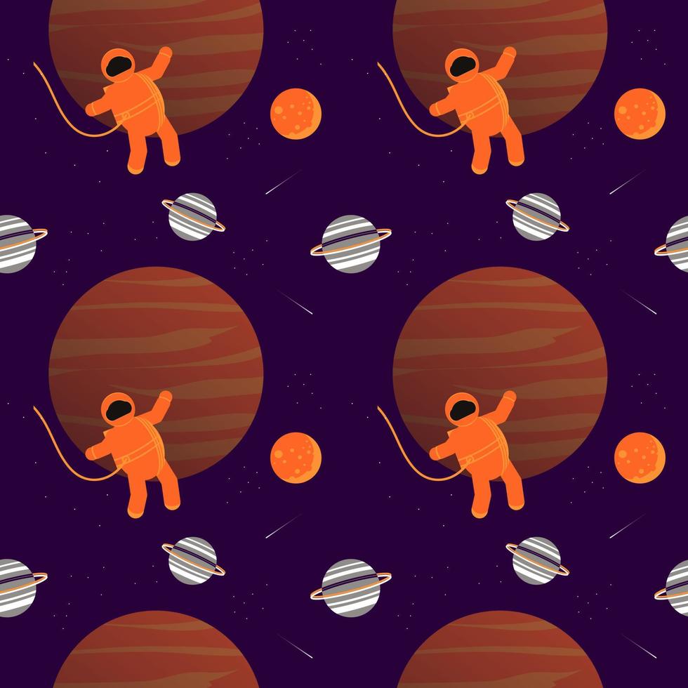 elementos espaciales de patrones sin fisuras. Ilustración de vector de fondo de espacio. patrón impecable con elementos de planeta, astronauta y luna para álbumes de recortes, papel de regalo, papel tapiz.