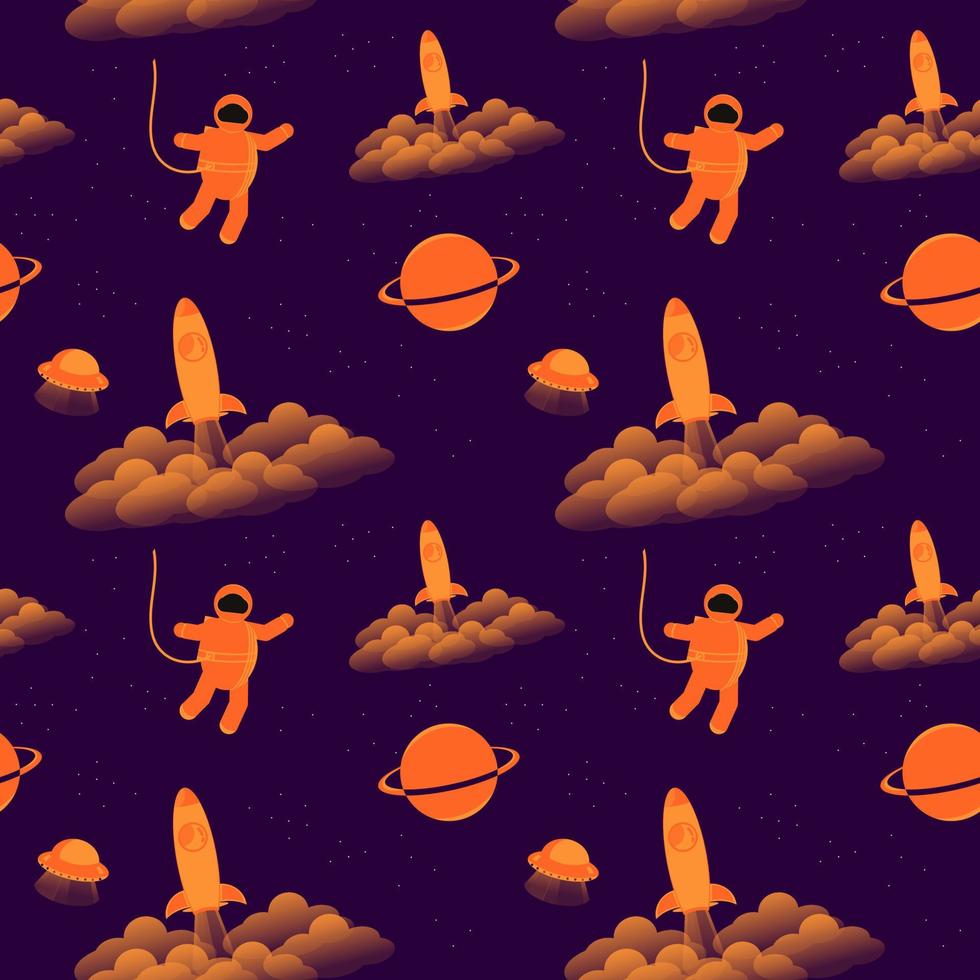 Space elements seamless pattern. space background vector illustration. seamless pattern with planet, astronaut, ufo and rocket elements for scrapbook, wrapping paper, wallpaper.