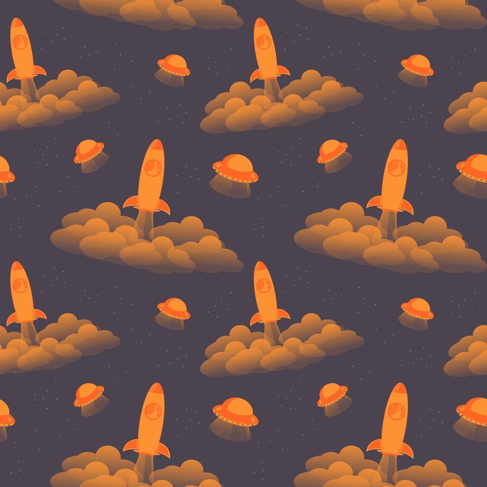 Space elements seamless pattern. space background vector illustration. seamless pattern with ufo and rocket elements for scrapbook, wrapping paper, wallpaper.