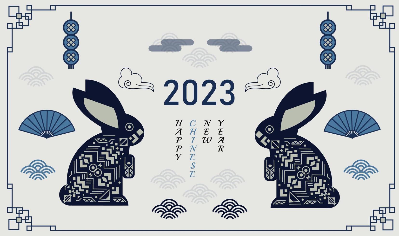 Tarjeta de feliz año nuevo 2023 al estilo chino con el símbolo del año conejo vector