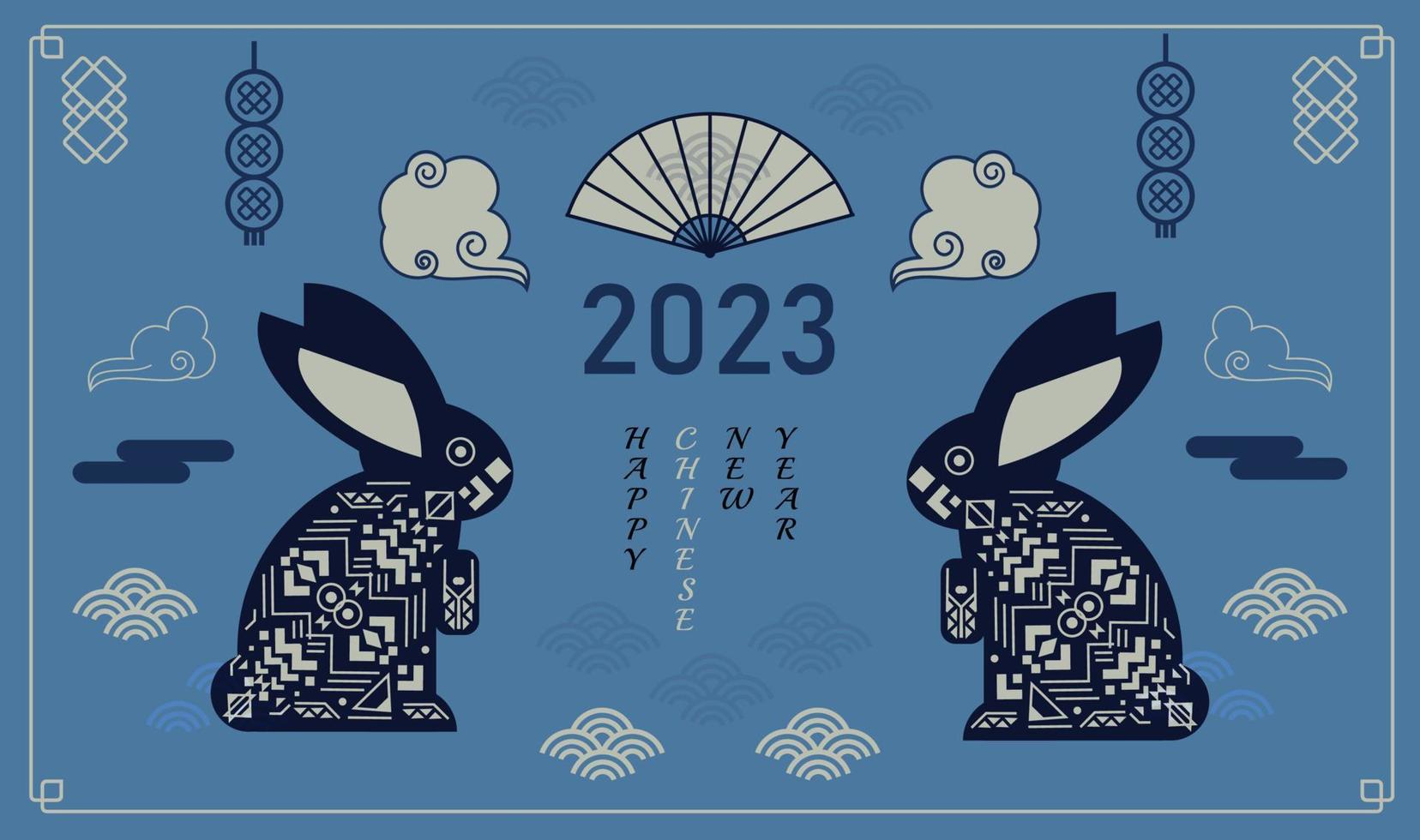 Tarjeta de feliz año nuevo 2023 al estilo chino con el símbolo del año conejo vector