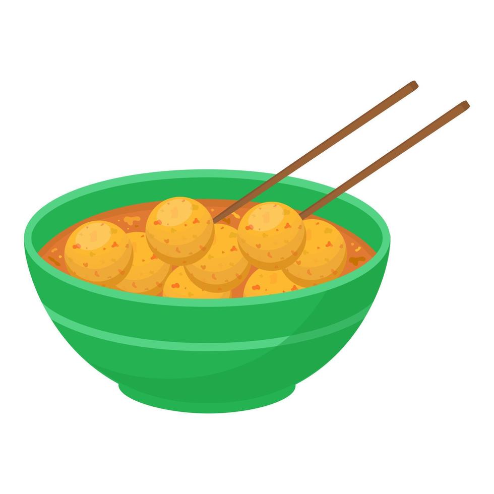 Fish balls with sauce in a bowl. Have personal food. Vector illustration.