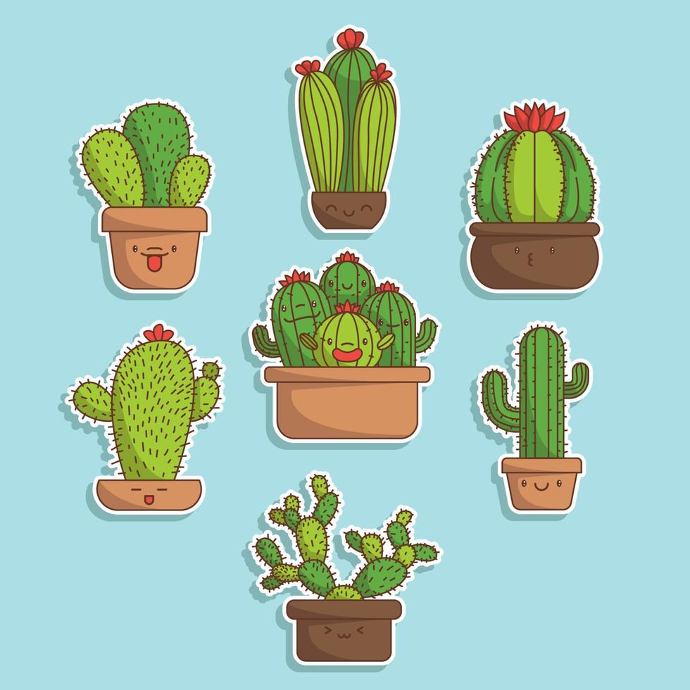 Set of Cute Cactus Sticker vector