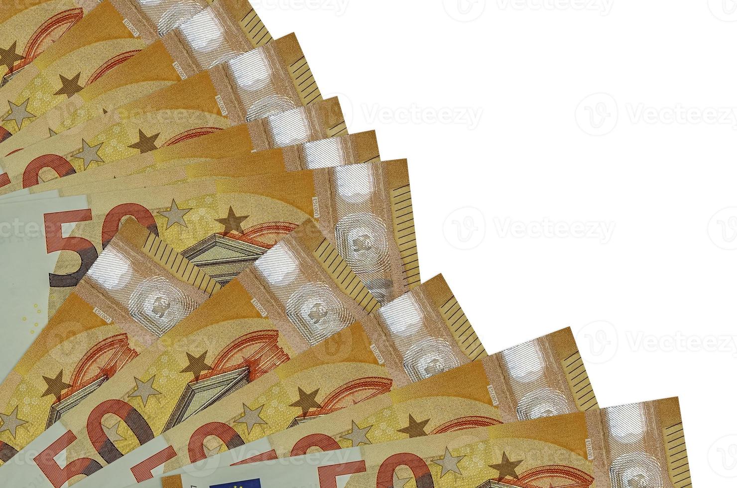 50 euro bills lies isolated on white background with copy space stacked in fan close up photo