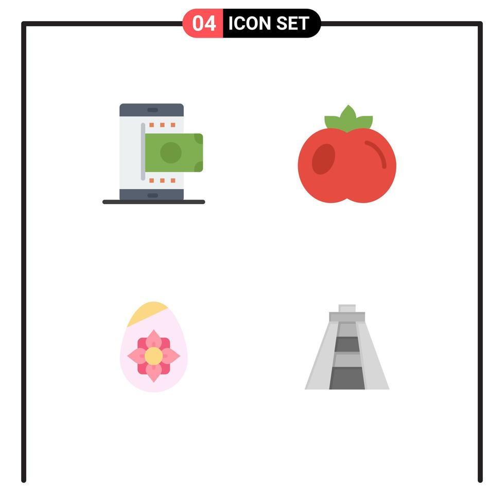 Group of 4 Flat Icons Signs and Symbols for mobile easter shopping tomato egg Editable Vector Design Elements