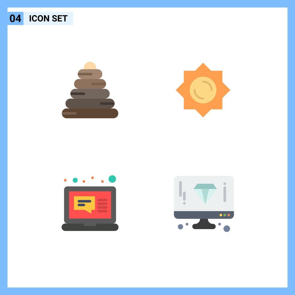 conjunto de 4 iconos planos vectoriales en cuadrícula para mensajes de bebé sol correo electrónico diamante elementos de diseño vectorial editables vector