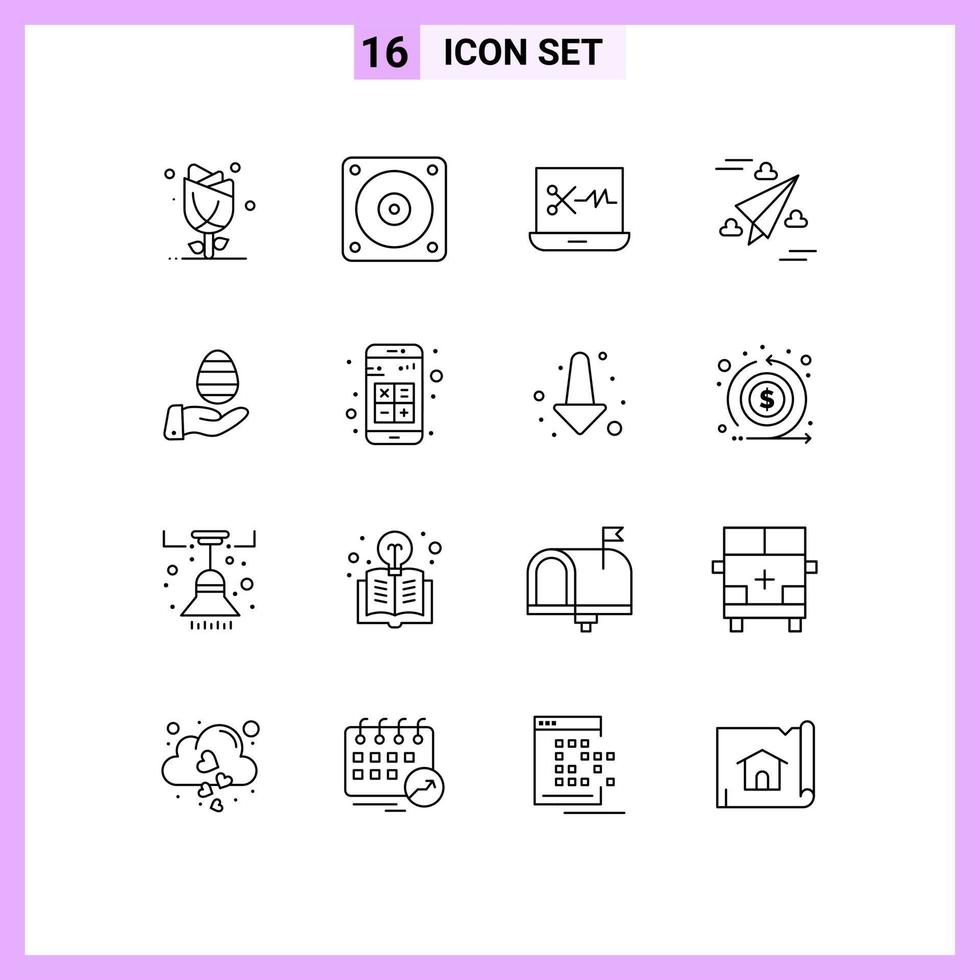User Interface Pack of 16 Basic Outlines of easter hand audio editing fly design Editable Vector Design Elements