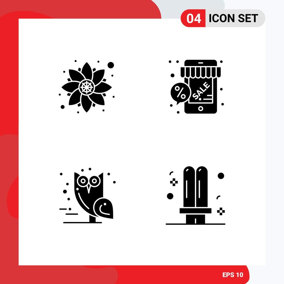 4 User Interface Solid Glyph Pack of modern Signs and Symbols of decoration bird party sale owl Editable Vector Design Elements