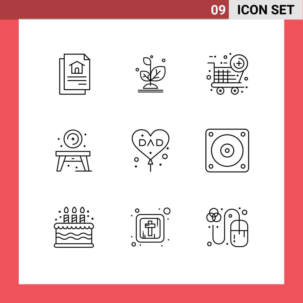 Set of 9 Commercial Outlines pack for fathers day dad new item balloon table Editable Vector Design Elements