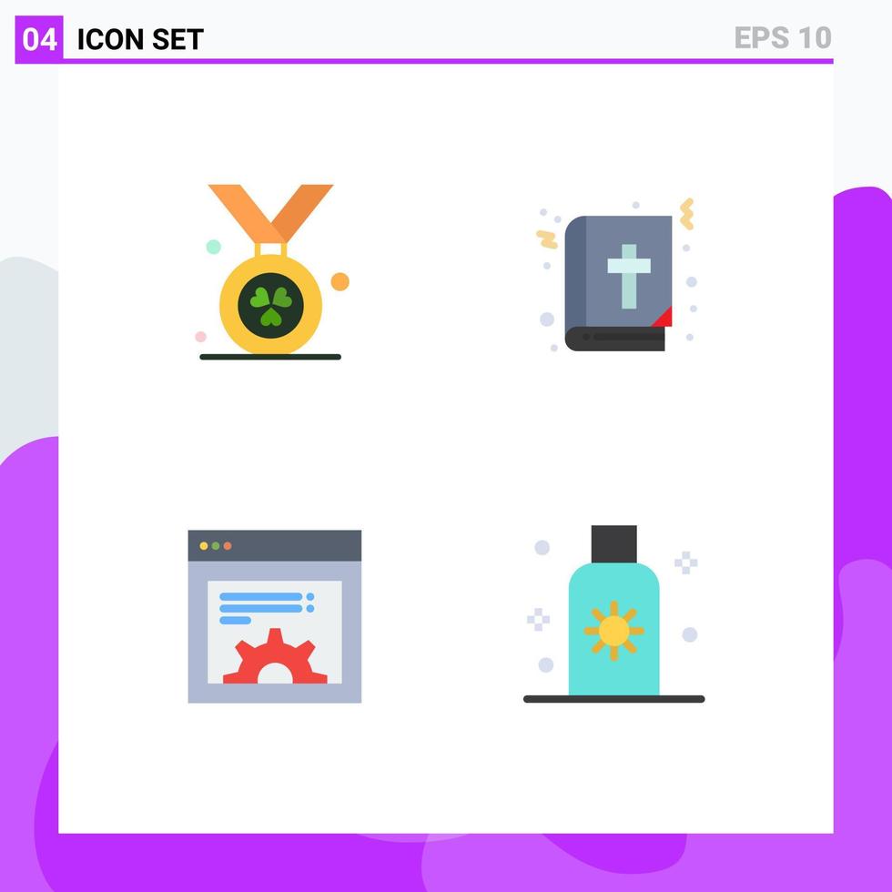 Mobile Interface Flat Icon Set of 4 Pictograms of award web bible education protection Editable Vector Design Elements