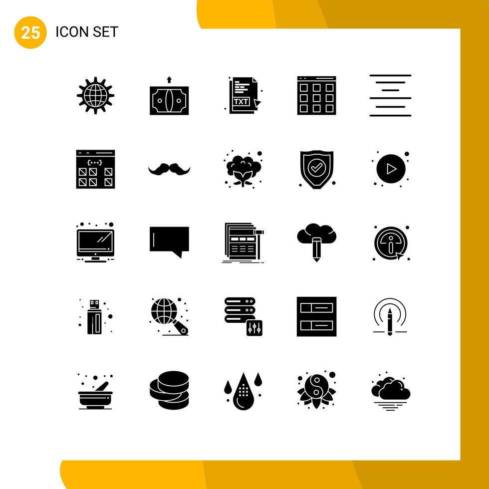 Modern Set of 25 Solid Glyphs Pictograph of isotope communication business file txt file Editable Vector Design Elements