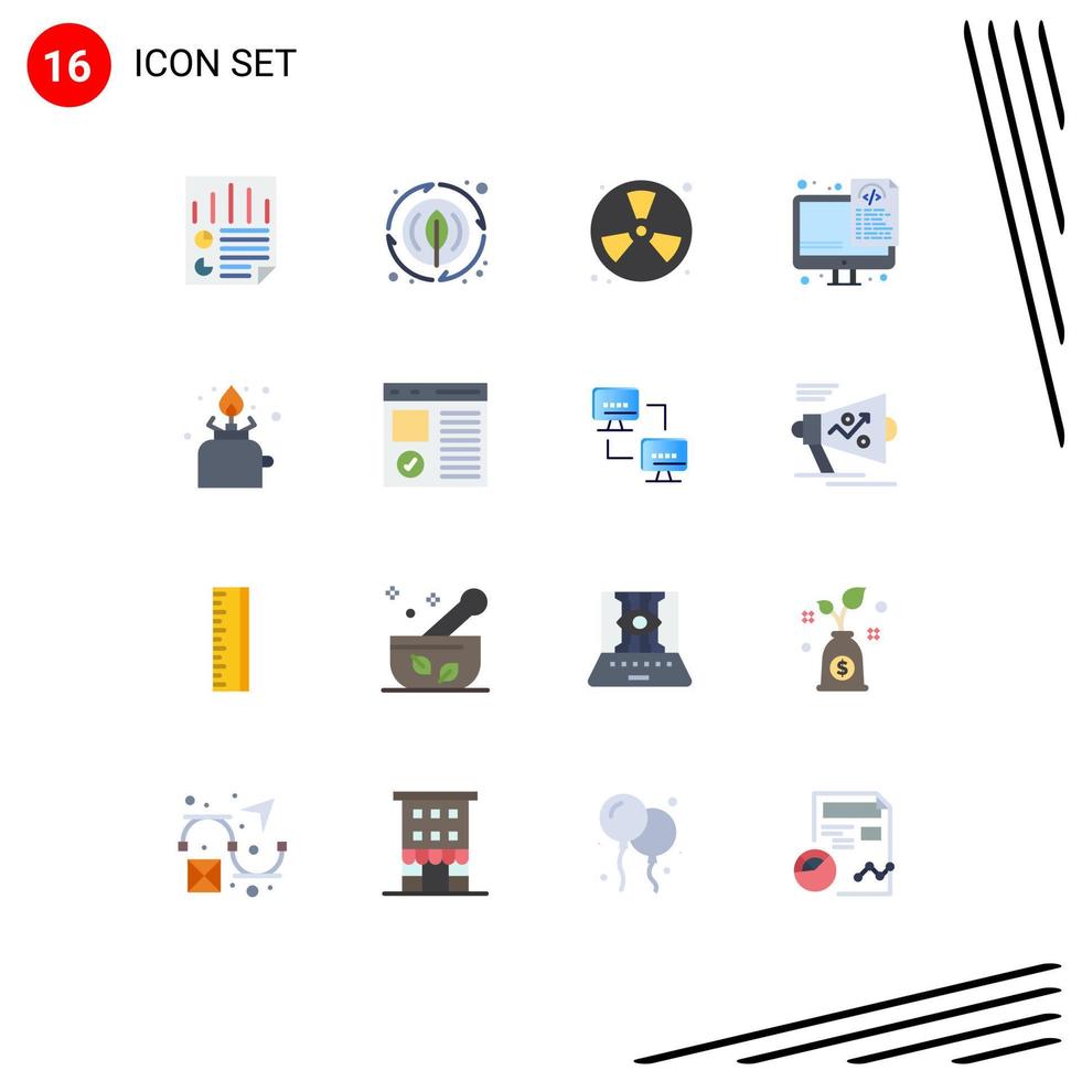 Group of 16 Flat Colors Signs and Symbols for files optimization plant coding fireman Editable Pack of Creative Vector Design Elements