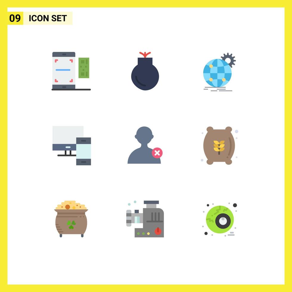 9 Universal Flat Colors Set for Web and Mobile Applications pc devices weapons computer world wide Editable Vector Design Elements